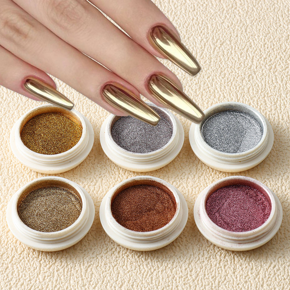 Nail Art Rose Gold - 6pc Gold Metallic Mirror Glitter Nail