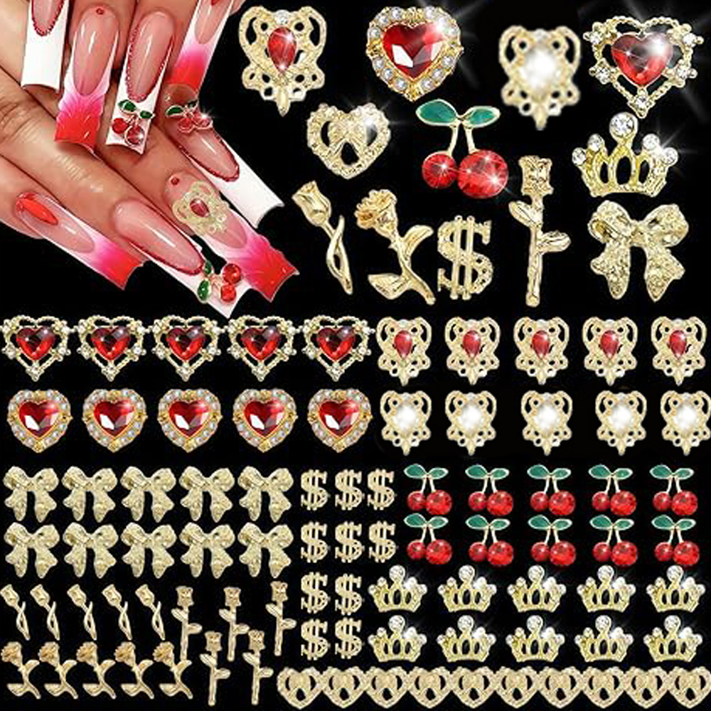 Nail Art Rose Gold - 48Pcs 3D Gold Y2K Bulk Art