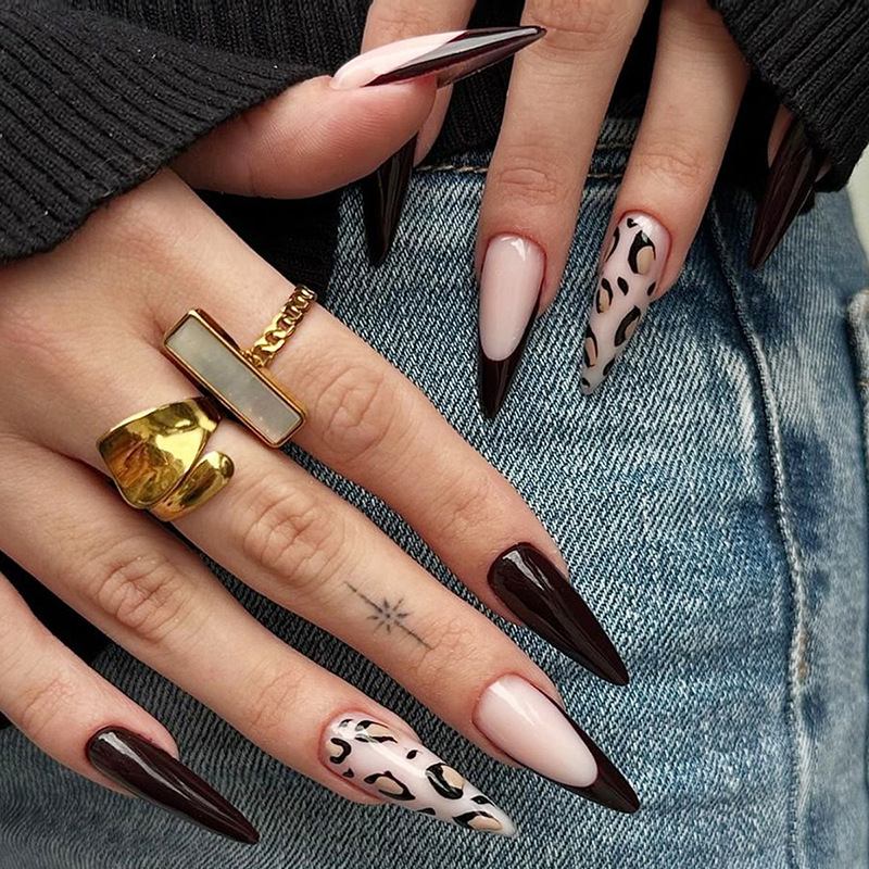 Nail Art Red Wine - European and American style nude leopard