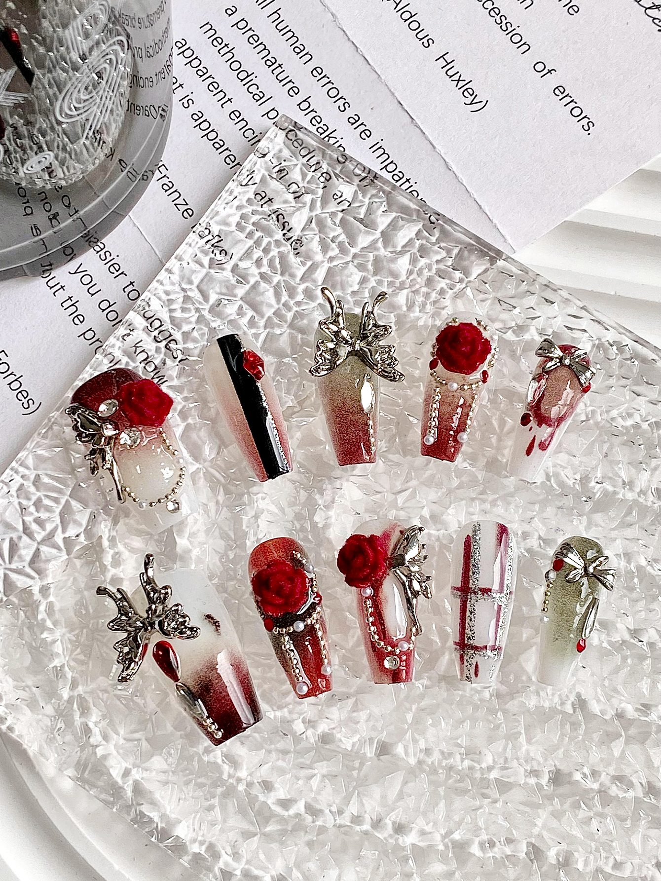 Nail Art Red Wine - 10-Piece Set of Wine Red Gradient