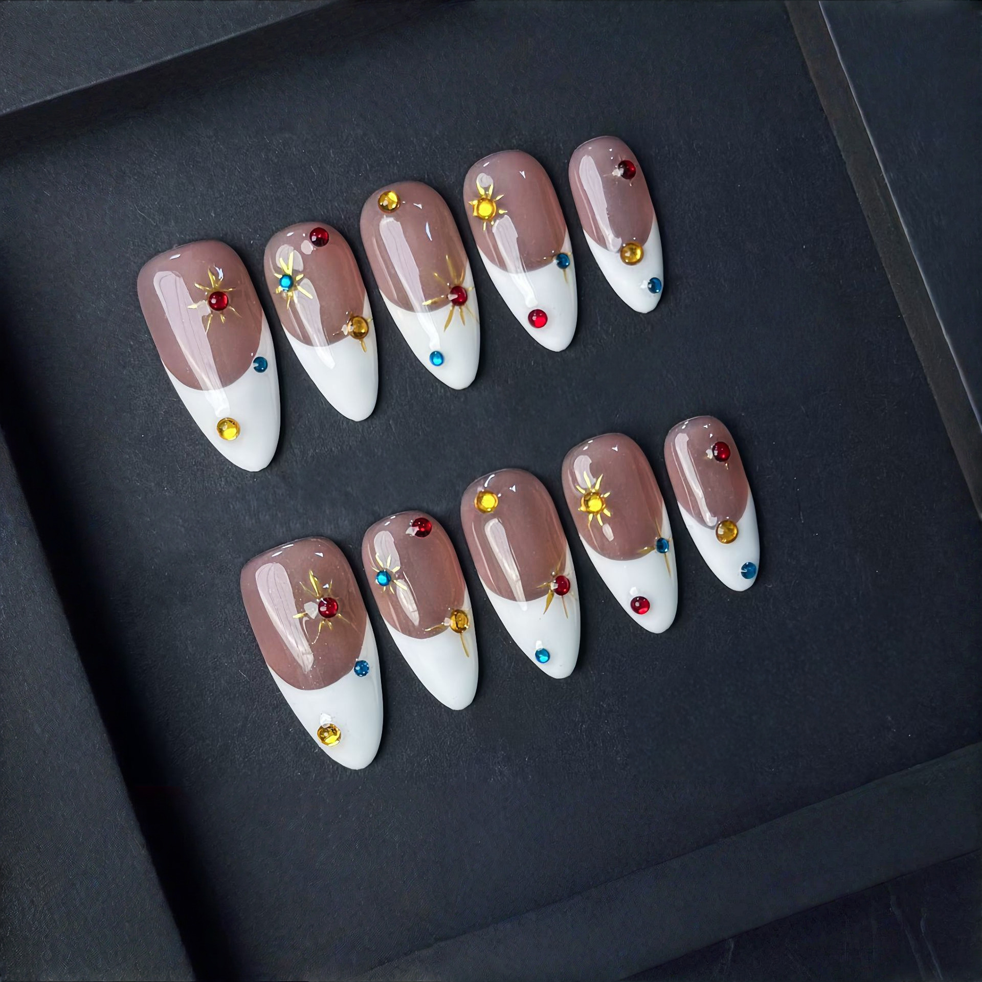 10pcs/set Crystal Red Almond H - مراجعة Nail Art Red Cherry وسعره
