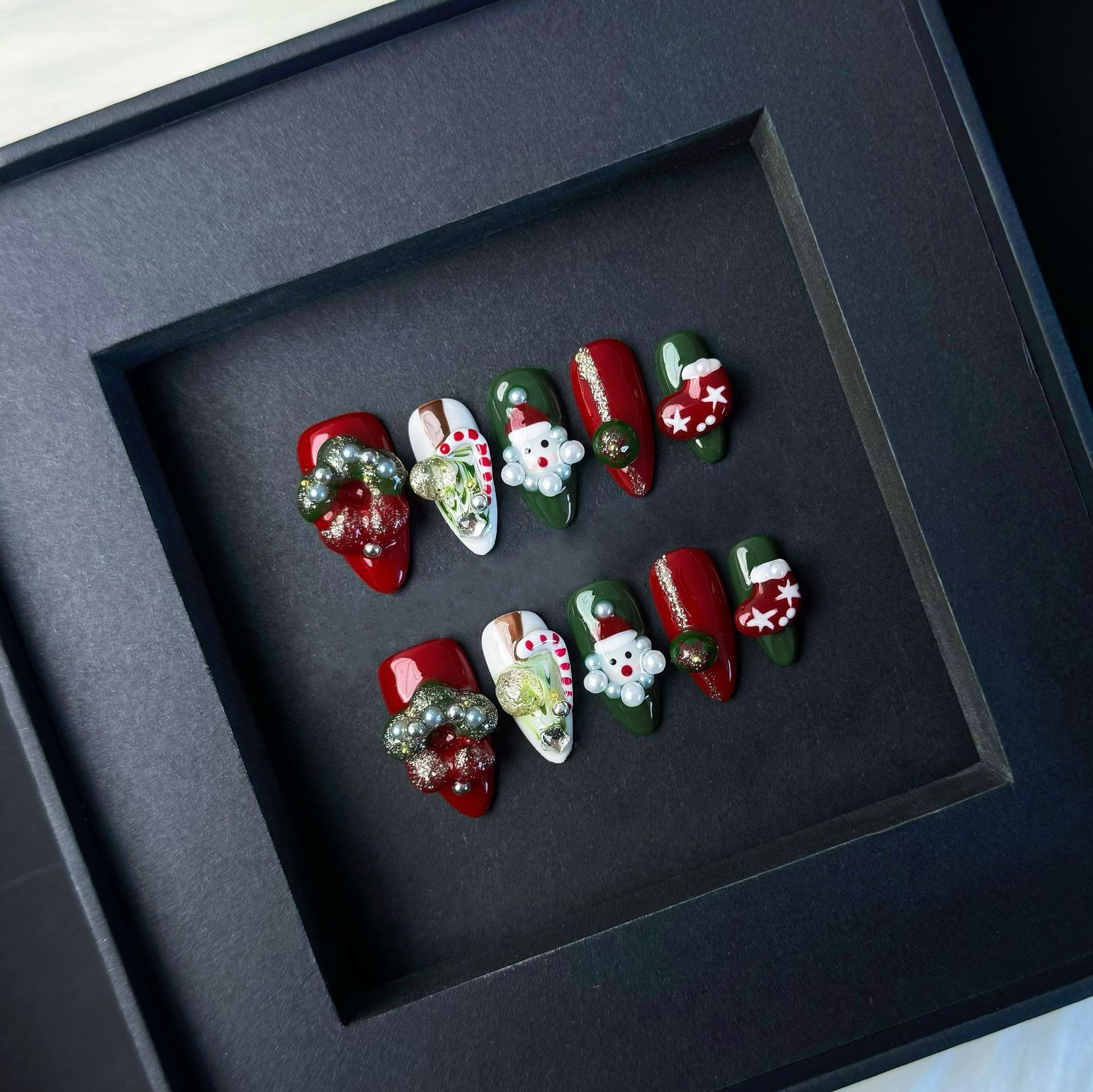 10pcs/set Crystal Red Almond H - مراجعة Nail Art Red Cherry وسعره