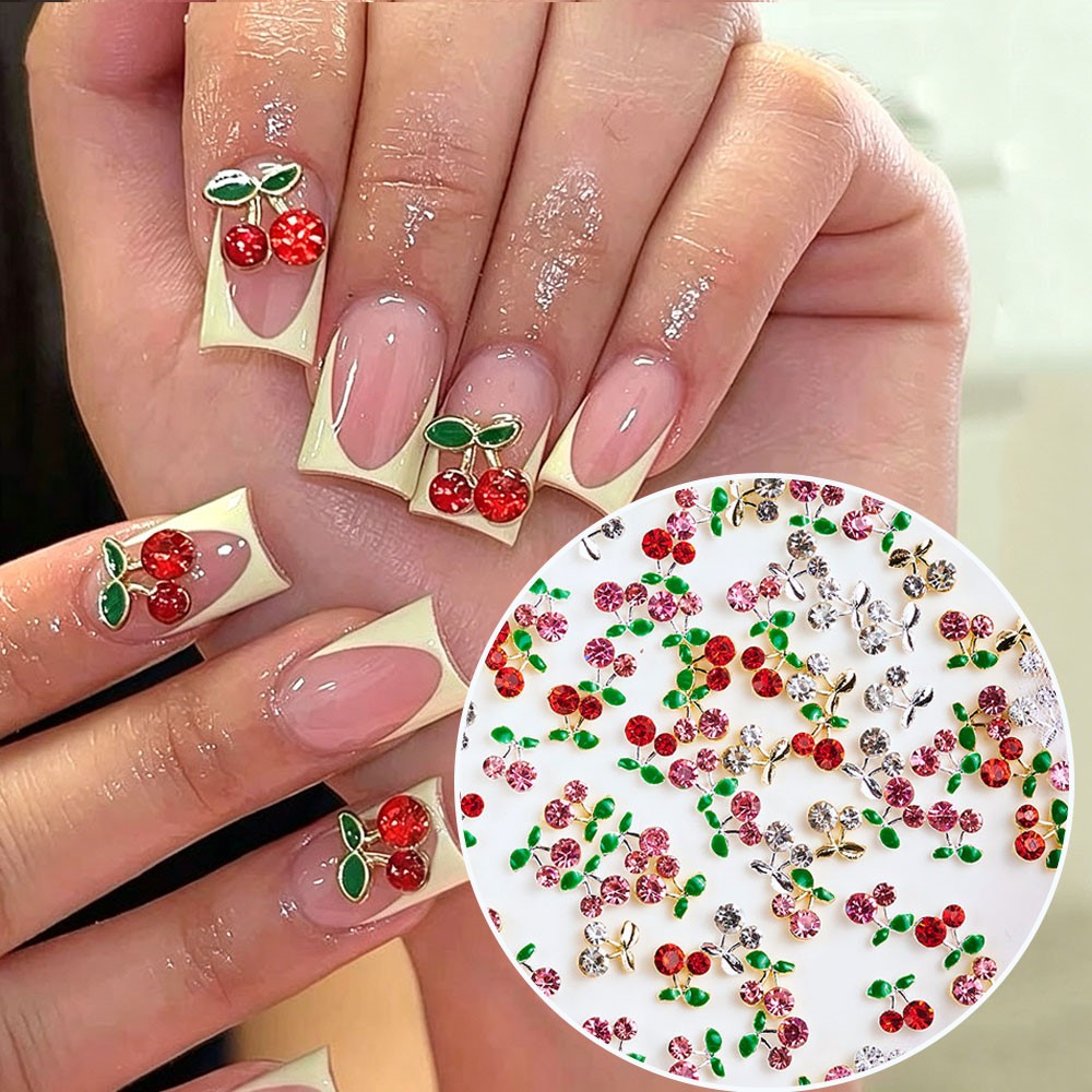 40pcs 3D Shiny Pink & Red Cher - مراجعة Nail Art Red Cherry وسعره