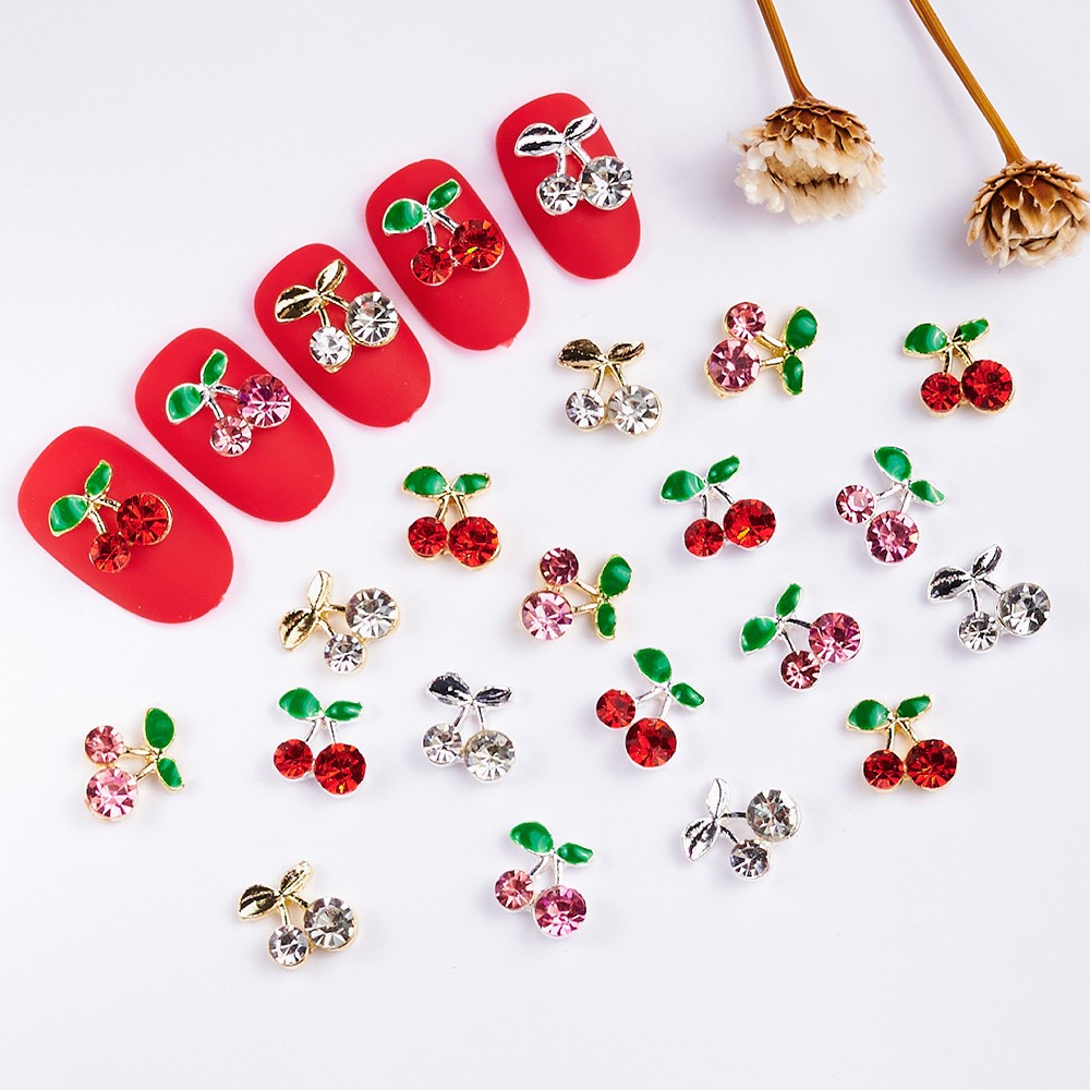 40pcs 3D Shiny Pink & Red Cher - مراجعة Nail Art Red Cherry وسعره