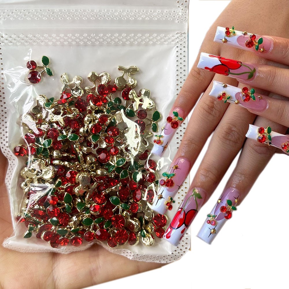 40pcs 3D Shiny Pink & Red Cher - مراجعة Nail Art Red Cherry وسعره