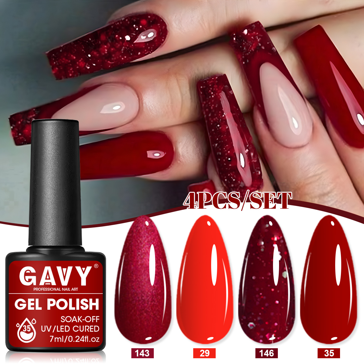 4Pcs Wine Red Solid Glitter Ge - مراجعة Nail Art Red Wine وسعره