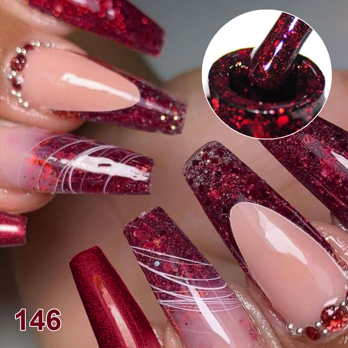 4Pcs Wine Red Solid Glitter Ge - مراجعة Nail Art Red Wine وسعره