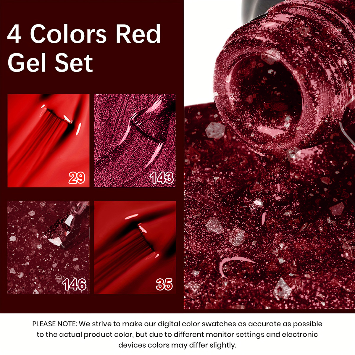 4Pcs Wine Red Solid Glitter Ge - مراجعة Nail Art Red Wine وسعره