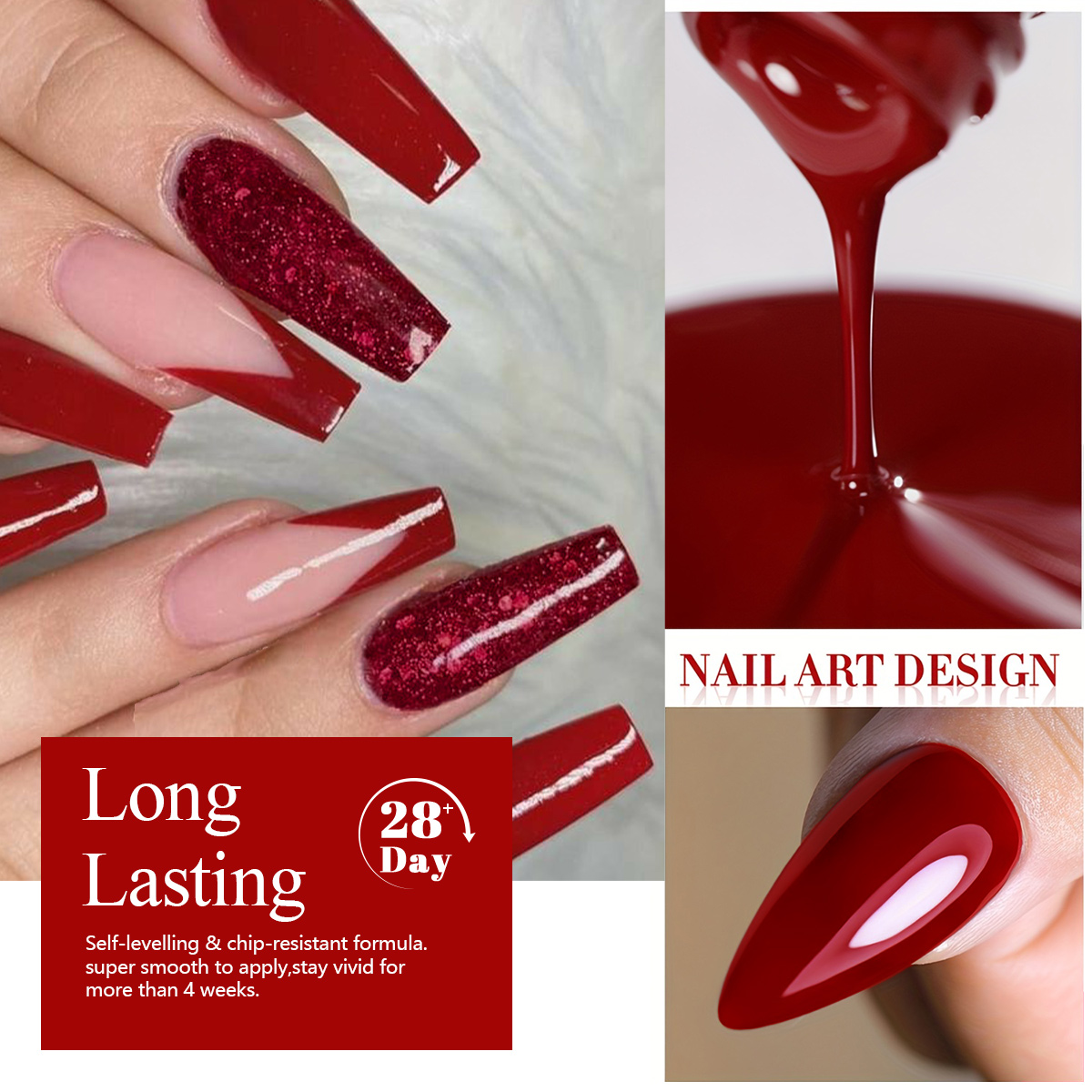 4Pcs Wine Red Solid Glitter Ge - مراجعة Nail Art Red Wine وسعره
