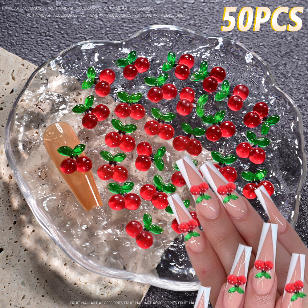 50Pcs 3D Red Cherry Nail Charm - مراجعة Nail Art Red Cherry وسعره