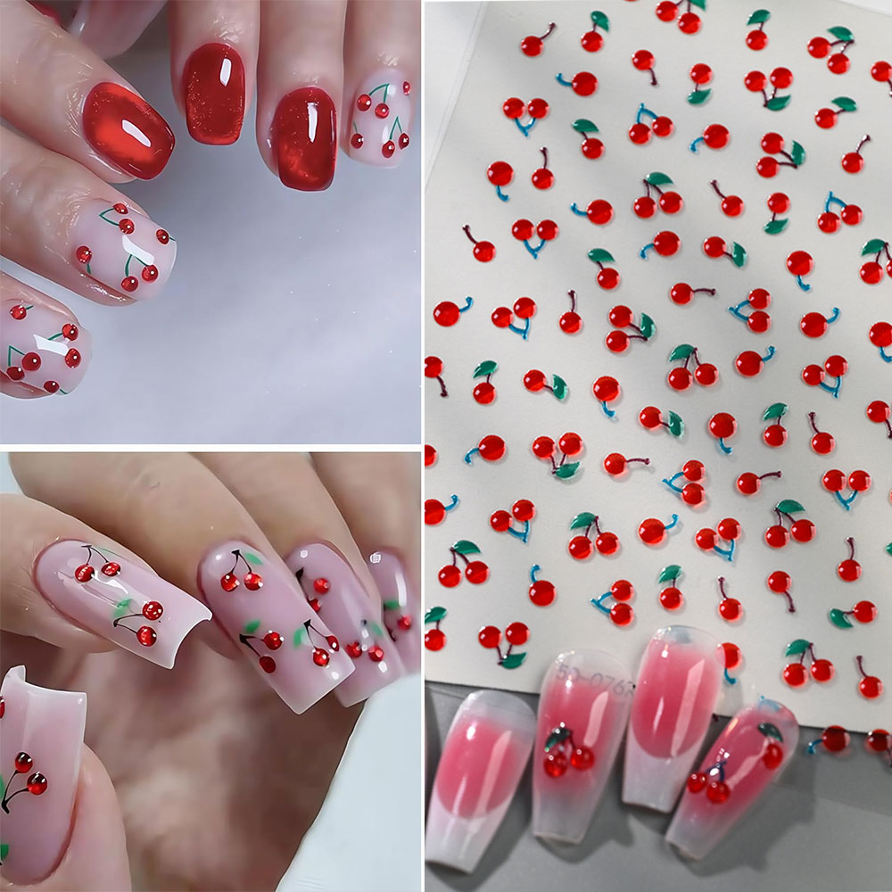 1/2Pcs 5D Cute Red Crystal Che - مراجعة Nail Art Red Cherry وسعره