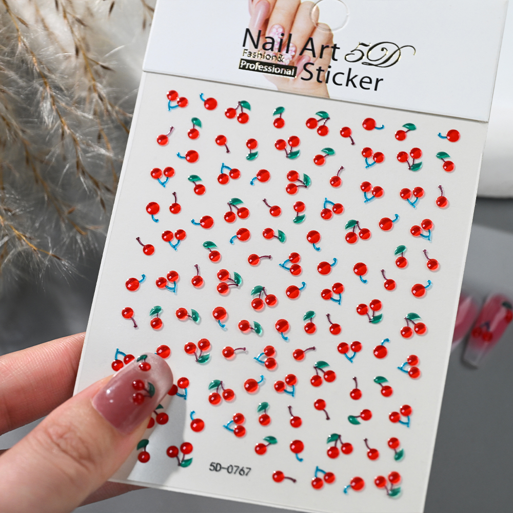 1/2Pcs 5D Cute Red Crystal Che - مراجعة Nail Art Red Cherry وسعره