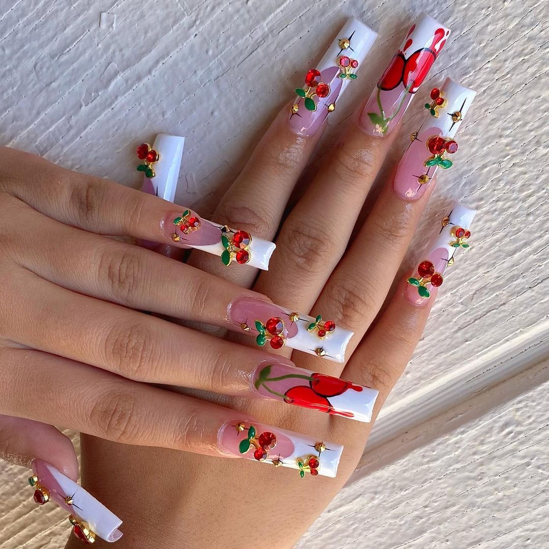 20pcs/bag Cherry Aolly Nail Ch - مراجعة Nail Art Red Cherry وسعره