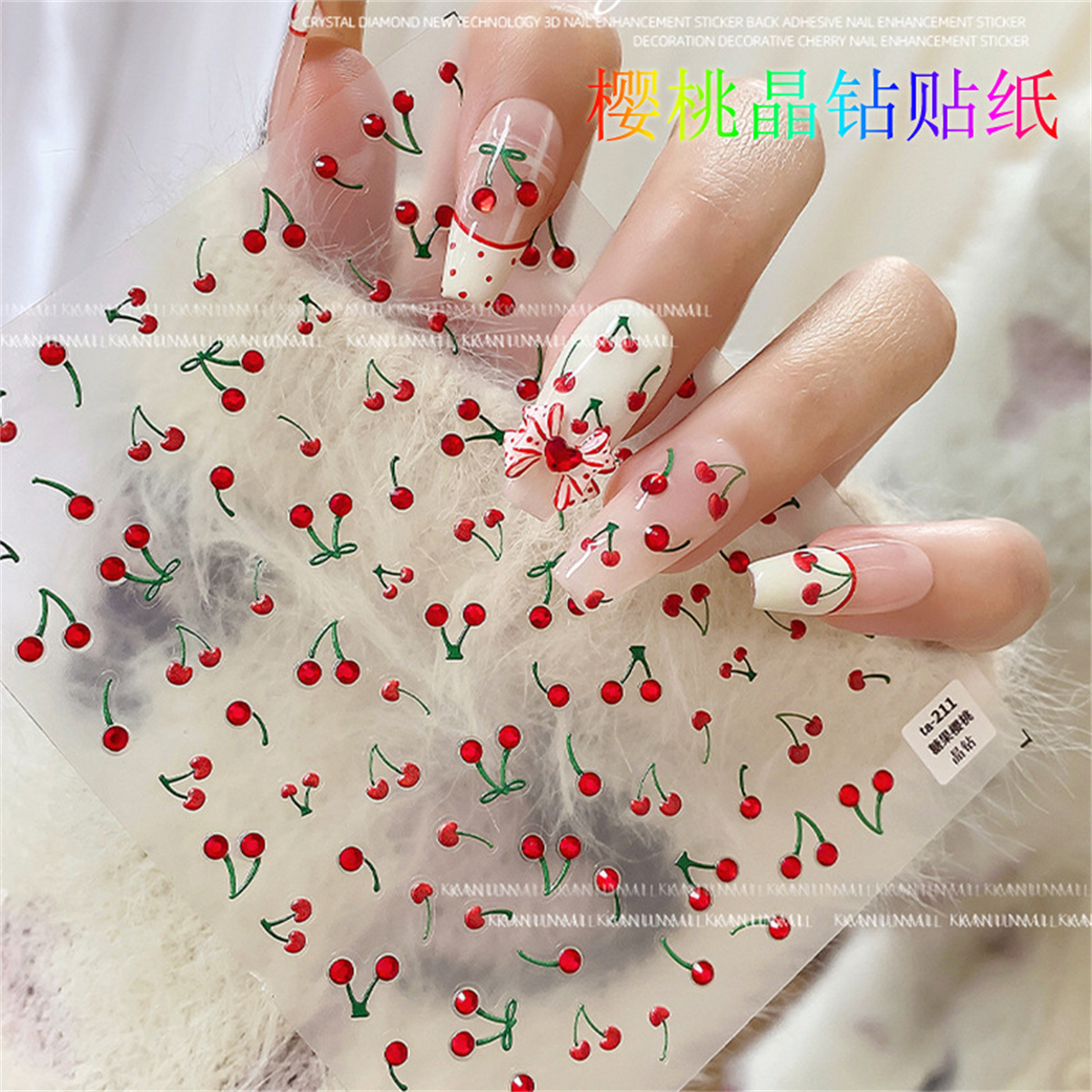 1pcs 5D Luxury Red Pink Yellow - مراجعة Nail Art Red Cherry وسعره