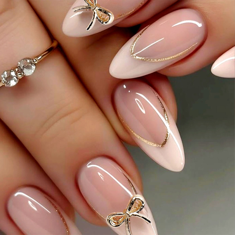 24pcs Gold bow Nail Art Wearab - مراجعة Nail Art France وسعره