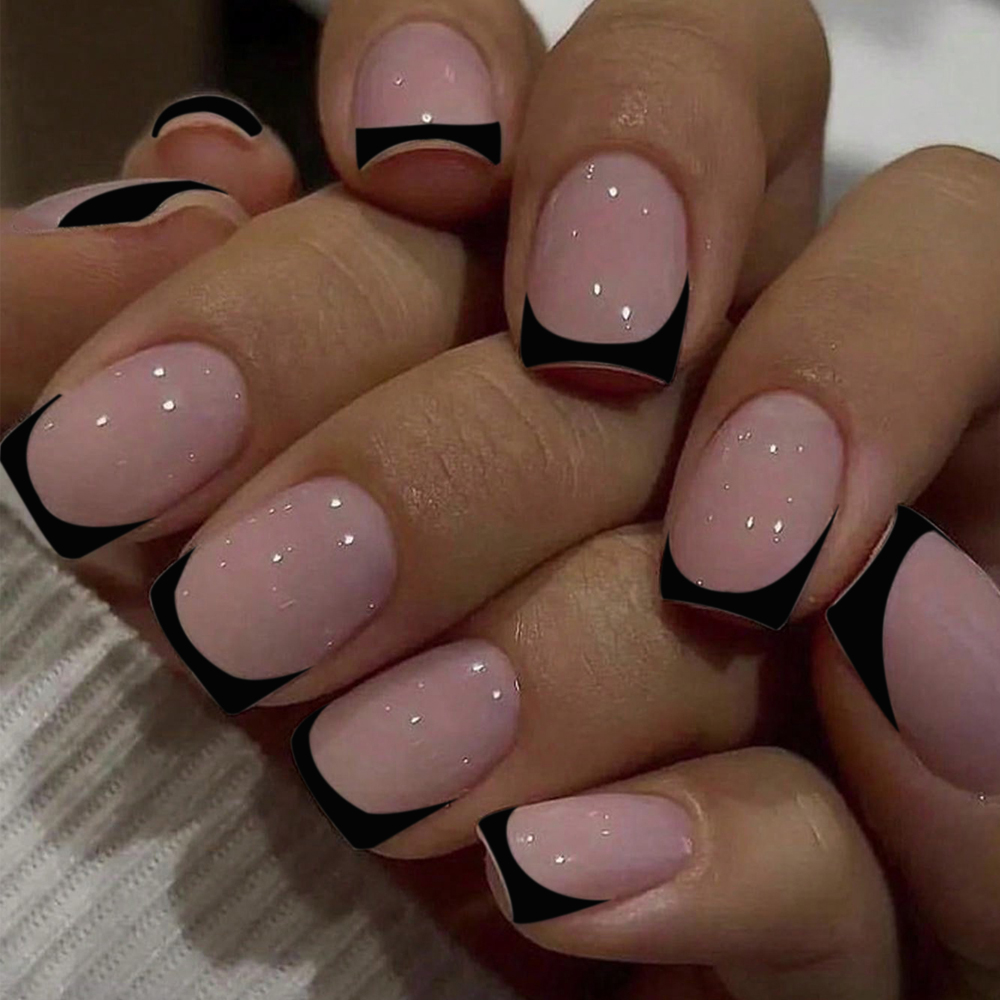 24pcs Short Square Black Franc - مراجعة Nail Art France وسعره