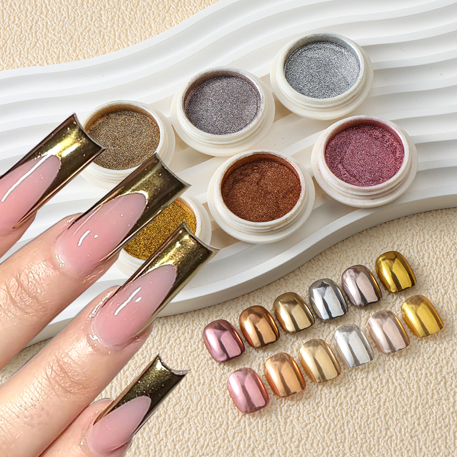6pcs Champange Gold Silver Mir - مراجعة Nail Art Rose Gold وسعره