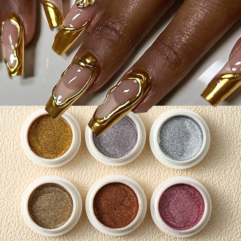 6pcs Champange Gold Silver Mir - مراجعة Nail Art Rose Gold وسعره