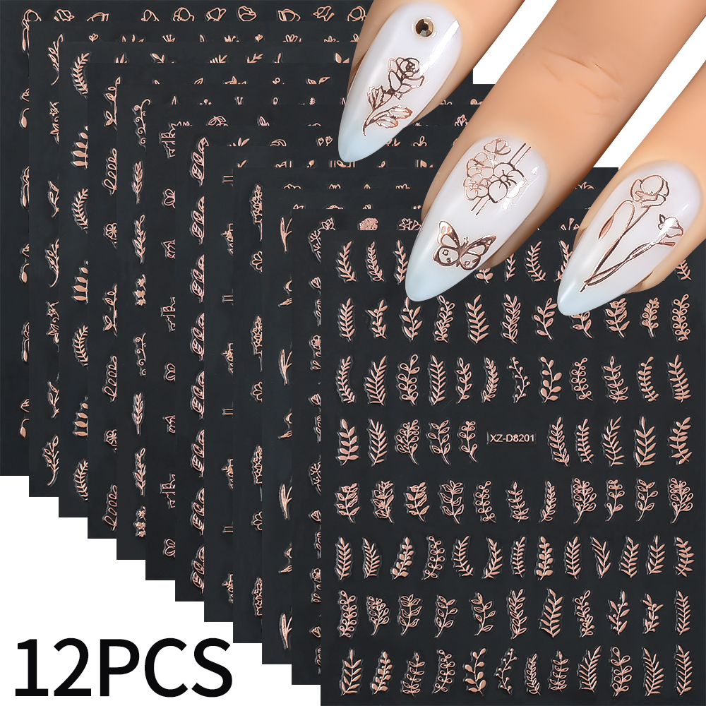 12Pcs 3D Rose gold Leaf Nail A - مراجعة Nail Art Rose Gold وسعره