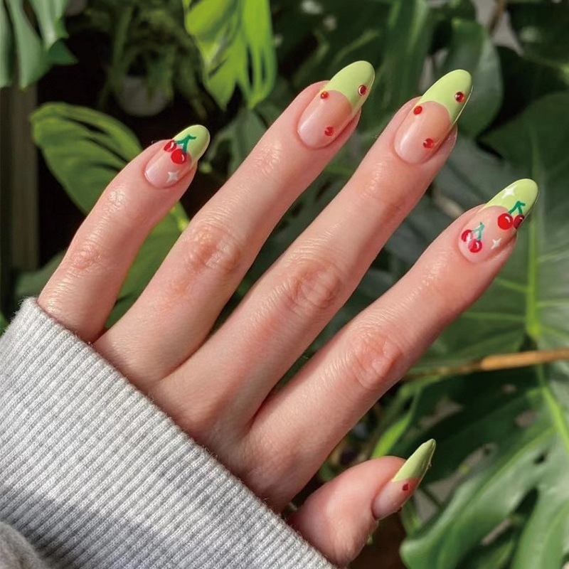 24Pcs French Almond False Nail - مراجعة Nail Art Red Cherry وسعره