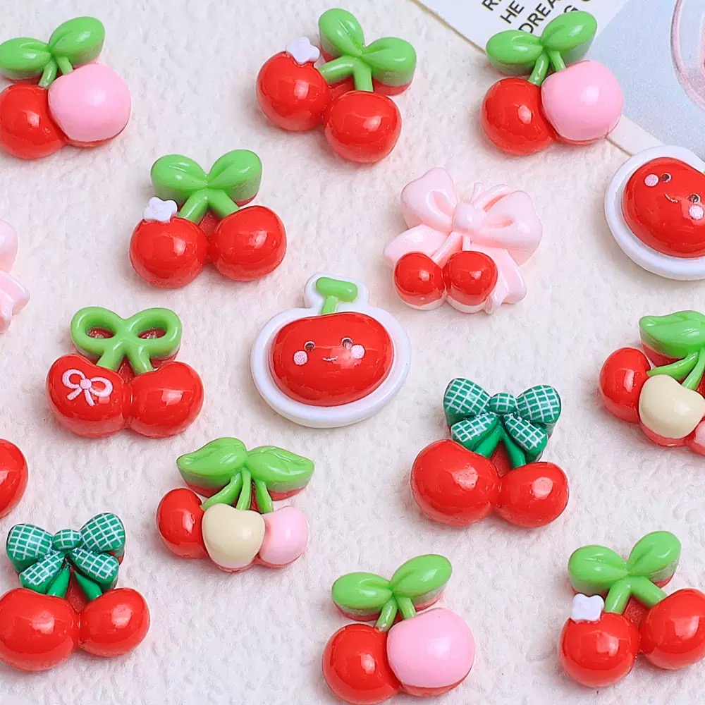 20Pcs Cute Mini cartoon with v - مراجعة Nail Art Red Cherry وسعره