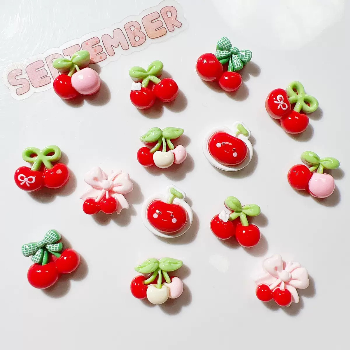 20Pcs Cute Mini cartoon with v - مراجعة Nail Art Red Cherry وسعره