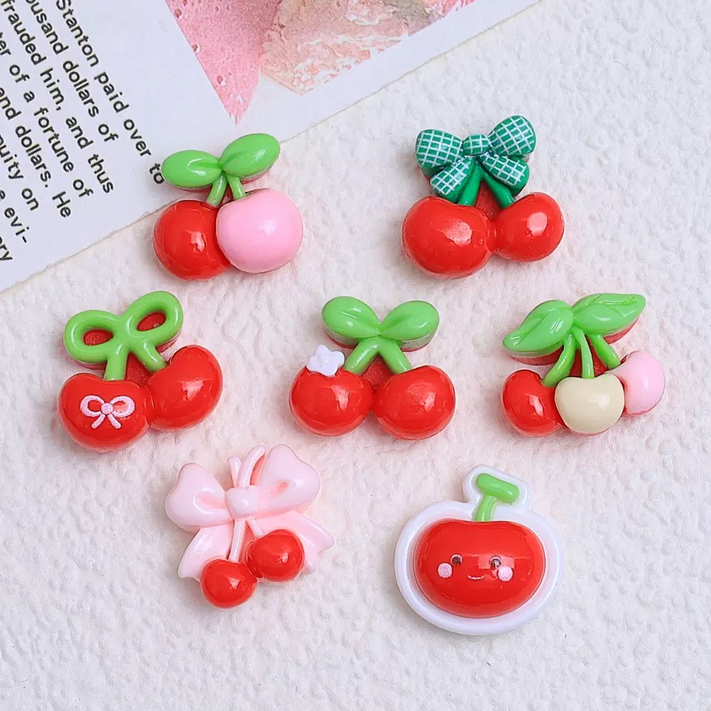 20Pcs Cute Mini cartoon with v - مراجعة Nail Art Red Cherry وسعره