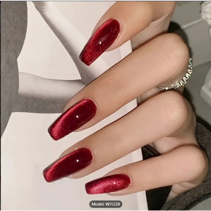 24Pcs Red Cat's Eye Wearing Na - مراجعة Nail Art Red Cherry وسعره