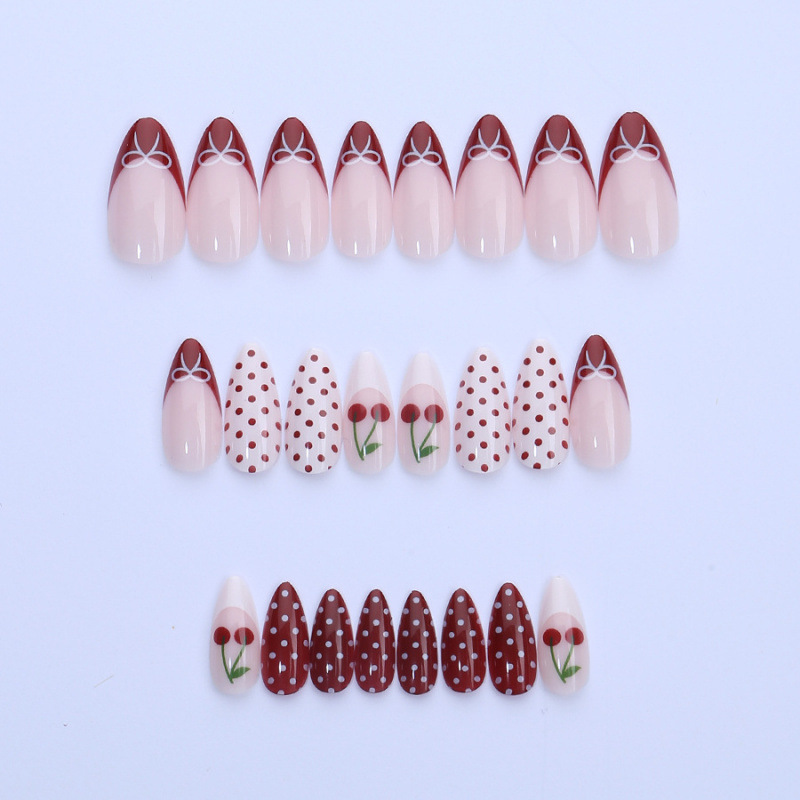 24PCS Fanshion Red French Pres - مراجعة Nail Art Red Cherry وسعره