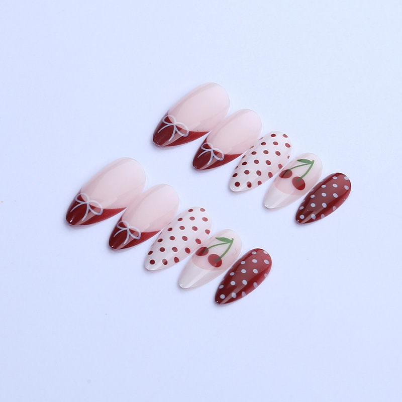24PCS Fanshion Red French Pres - مراجعة Nail Art Red Cherry وسعره