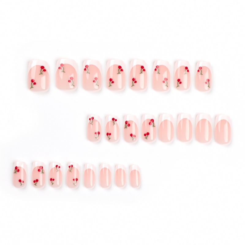 24pcs White French Square Red  - مراجعة Nail Art Red Cherry وسعره