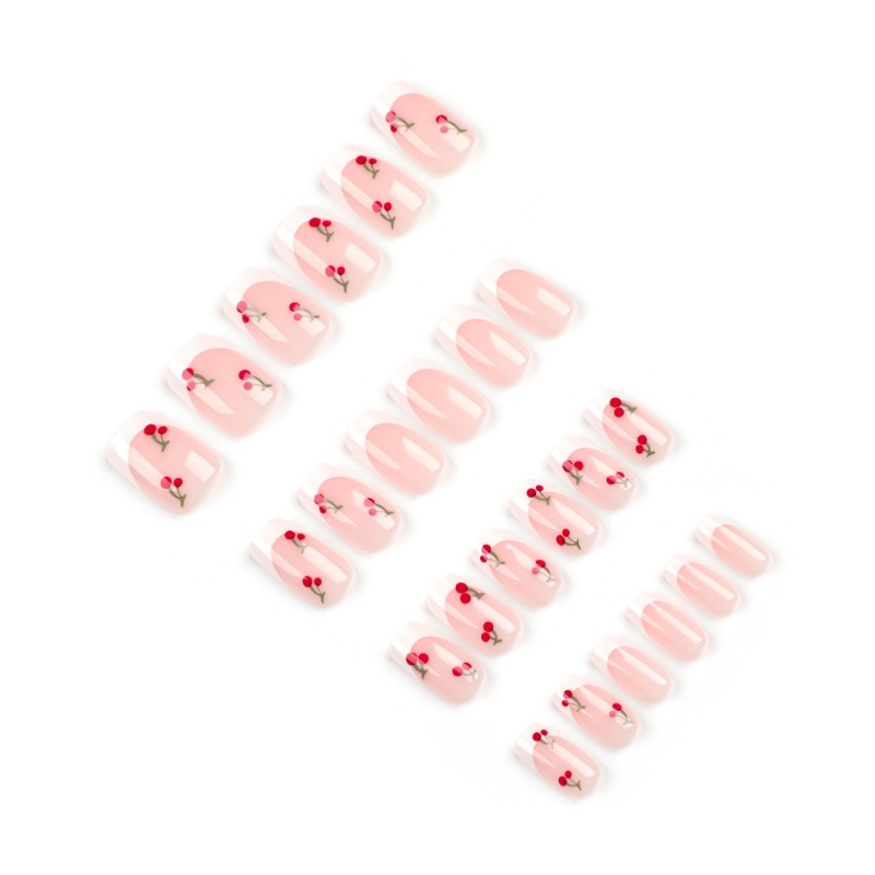 24pcs White French Square Red  - مراجعة Nail Art Red Cherry وسعره