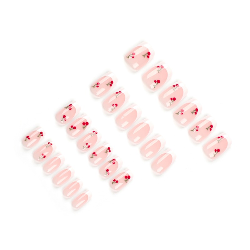24pcs White French Square Red  - مراجعة Nail Art Red Cherry وسعره
