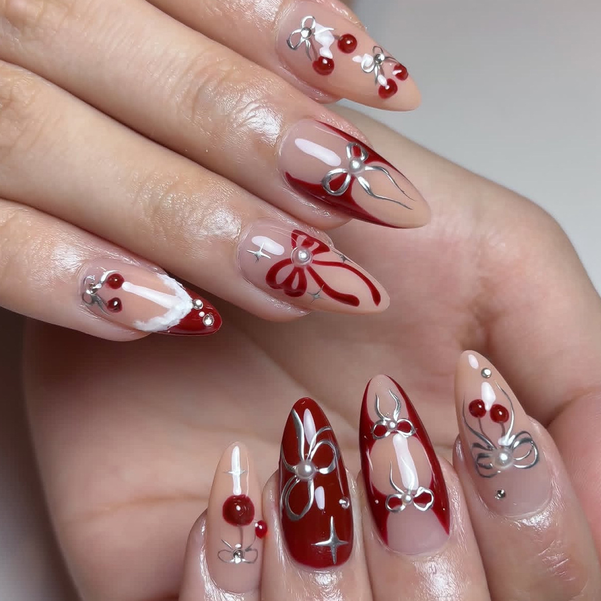 24pcs fake nail art, wearing a - مراجعة Nail Art Red Cherry وسعره