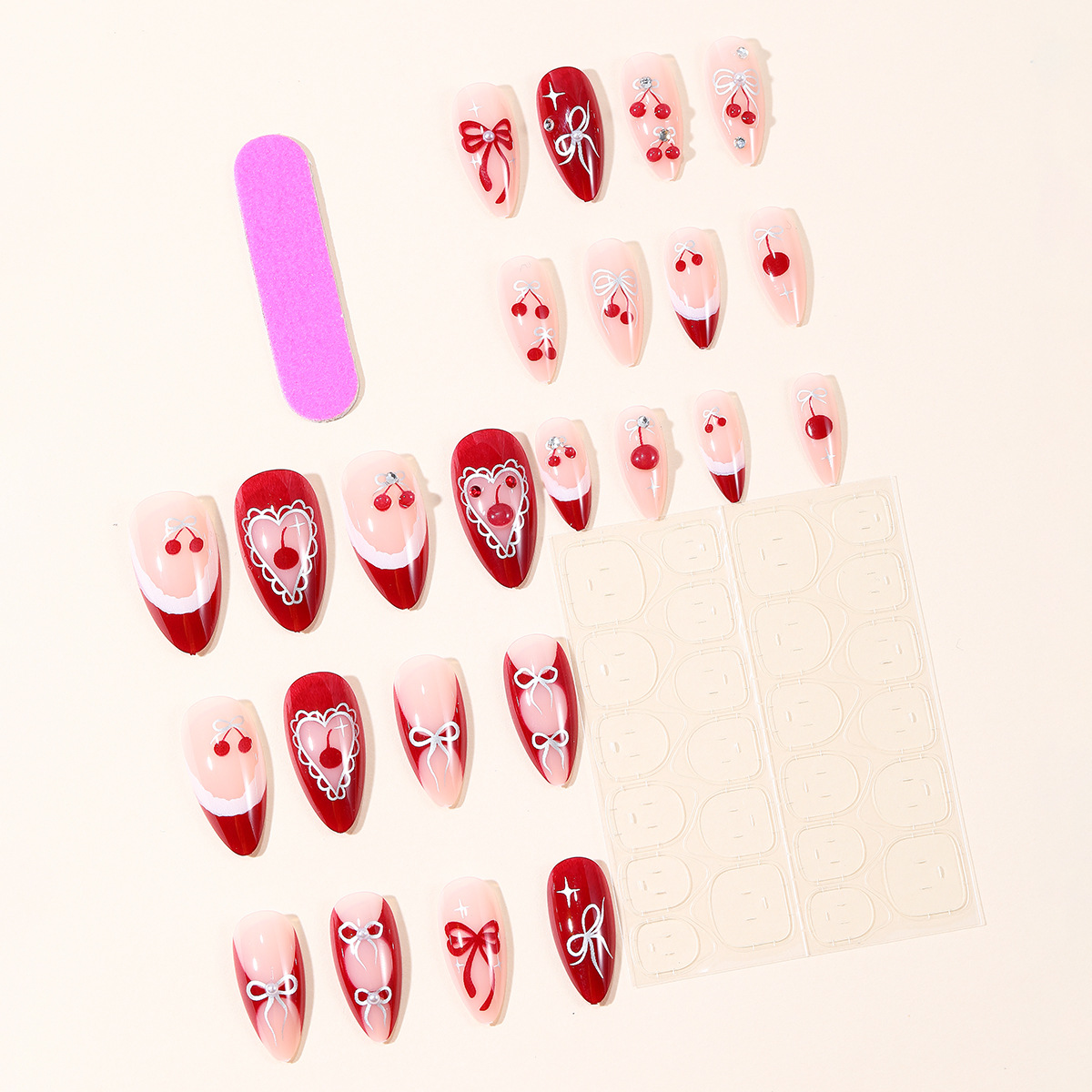 24pcs fake nail art, wearing a - مراجعة Nail Art Red Cherry وسعره