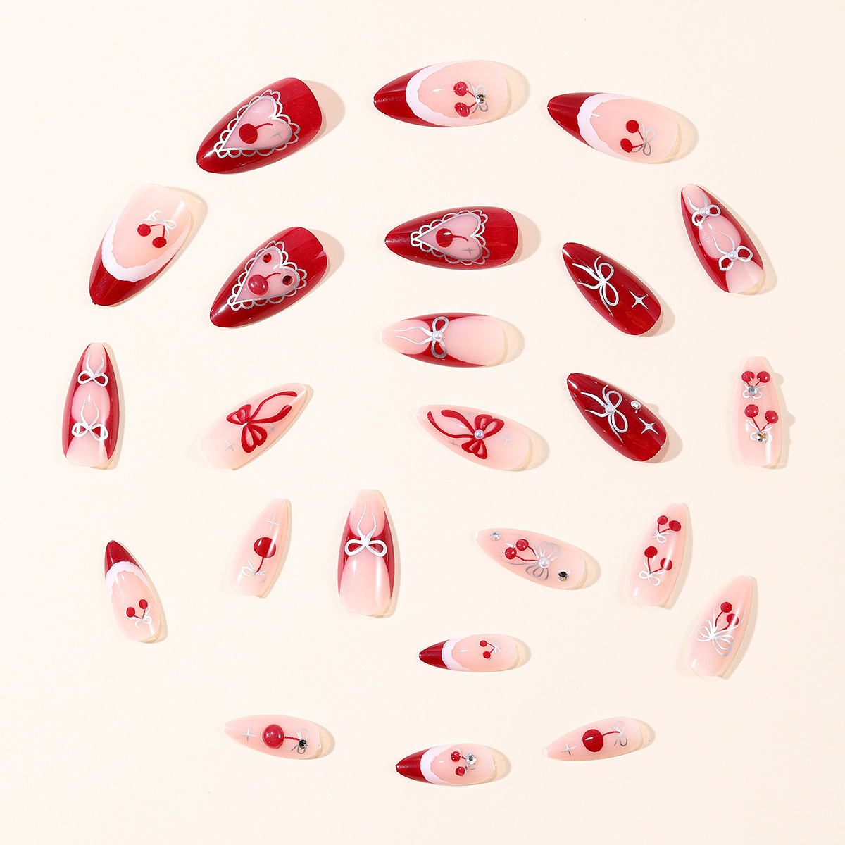 24pcs fake nail art, wearing a - مراجعة Nail Art Red Cherry وسعره
