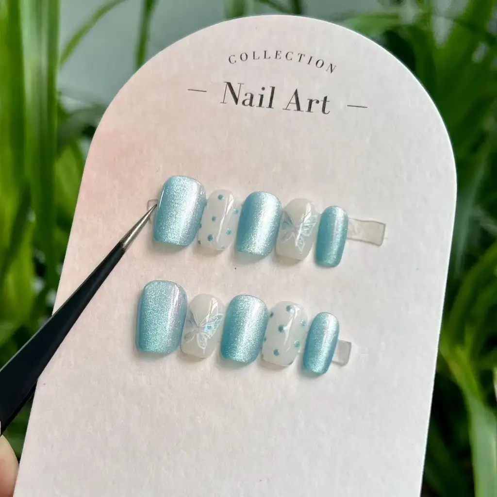 Cool Emerald Cat Eye Handmade  - مراجعة Nail Art Emerald Blue وسعره