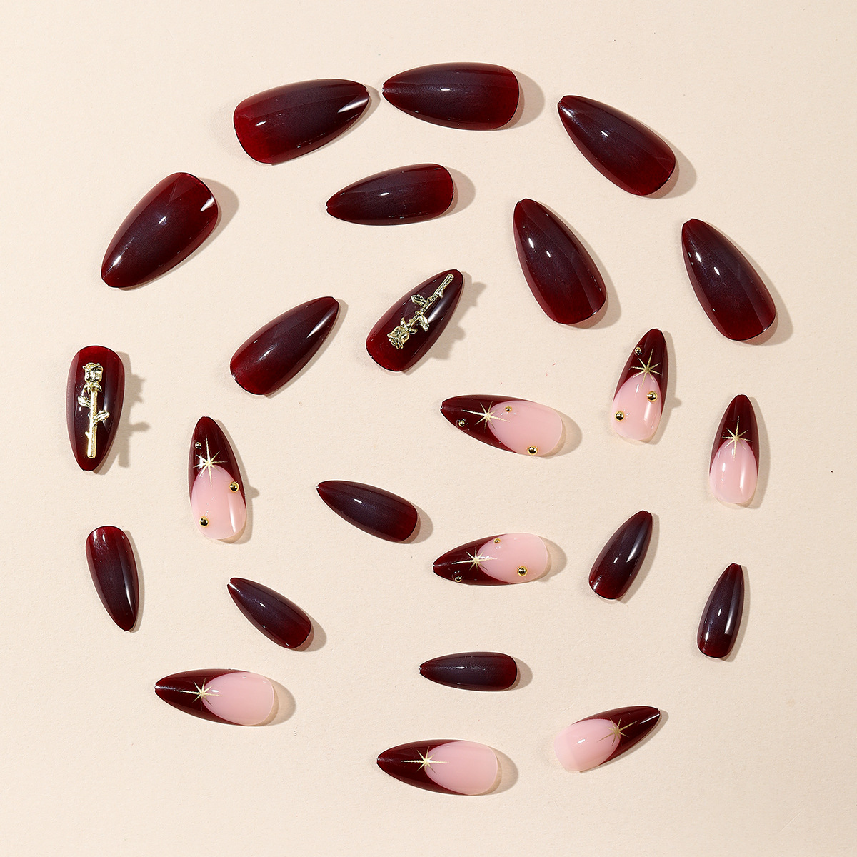 24Pcs fake nail art, wearing a - مراجعة Nail Art Red Wine وسعره