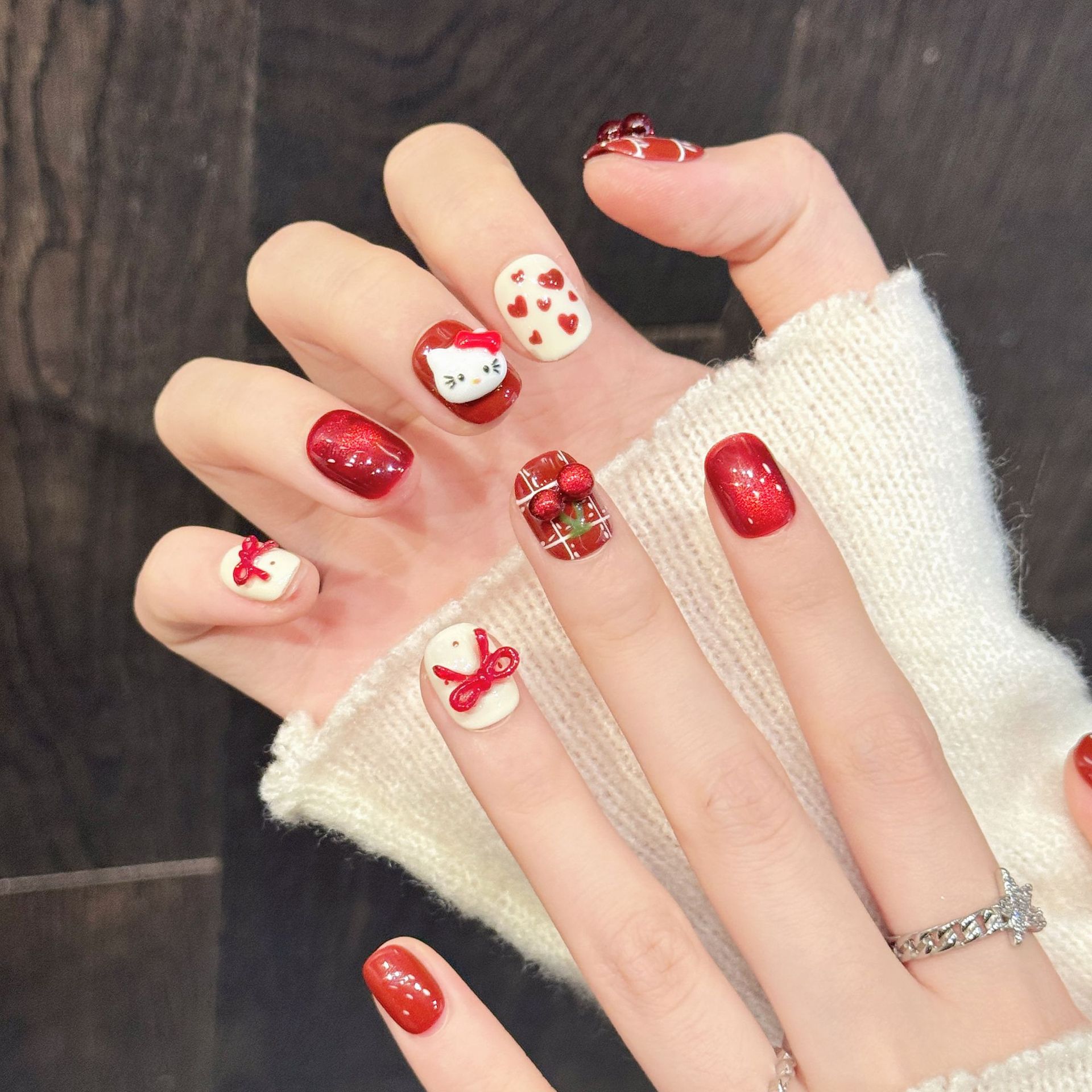 10PCS Handmade Nail Art Red Wh - مراجعة Nail Art Red Cherry وسعره