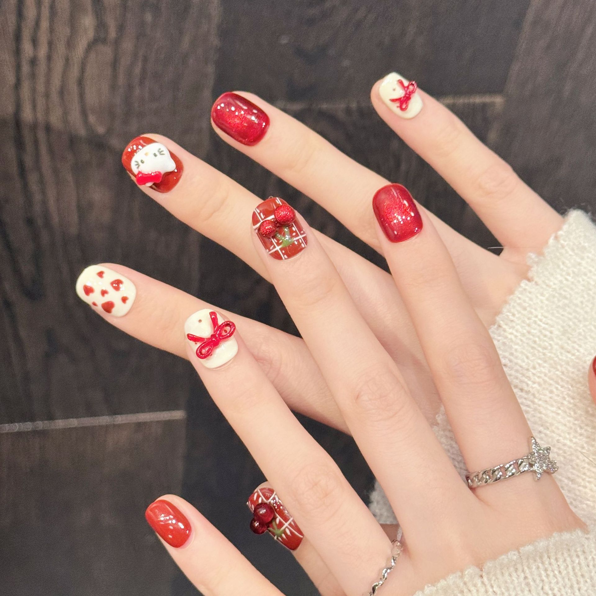 10PCS Handmade Nail Art Red Wh - مراجعة Nail Art Red Cherry وسعره
