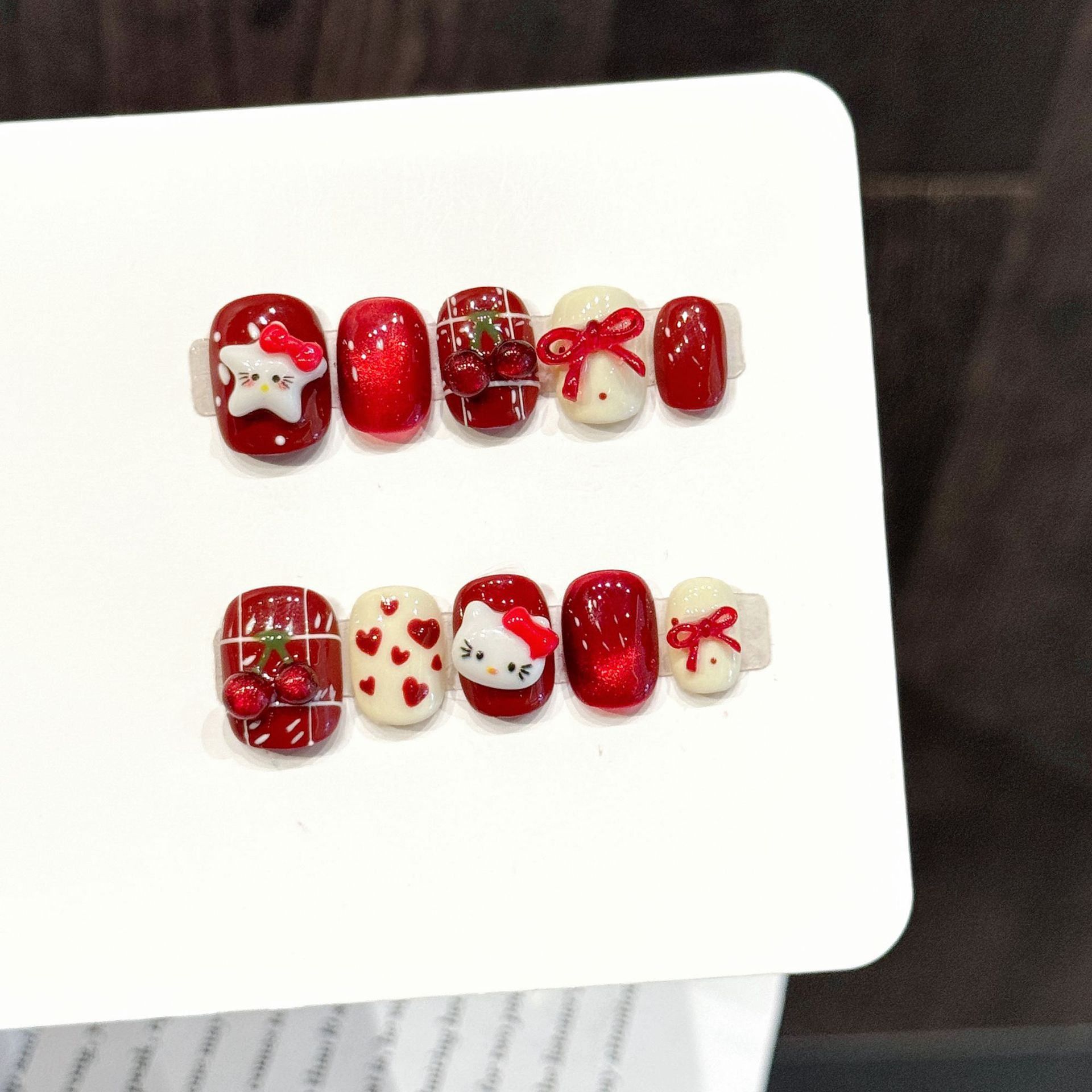 10PCS Handmade Nail Art Red Wh - مراجعة Nail Art Red Cherry وسعره