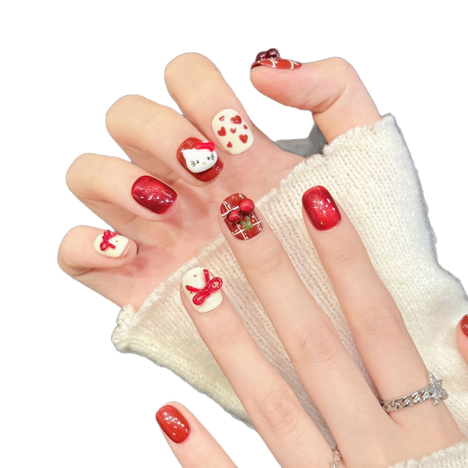 10PCS Handmade Nail Art Red Wh - مراجعة Nail Art Red Cherry وسعره