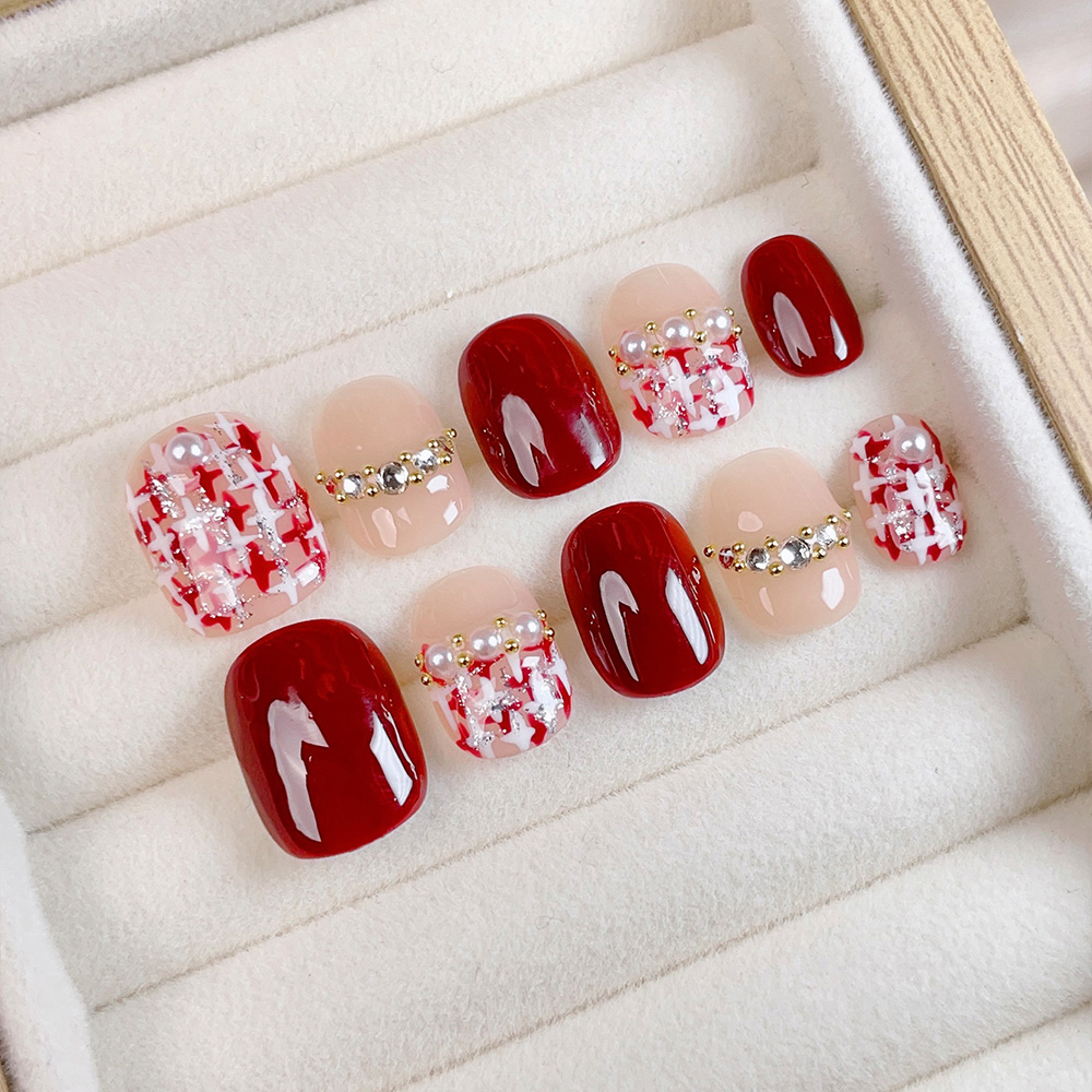 10pcs Short Square Round Handm - مراجعة Nail Art Red Wine وسعره