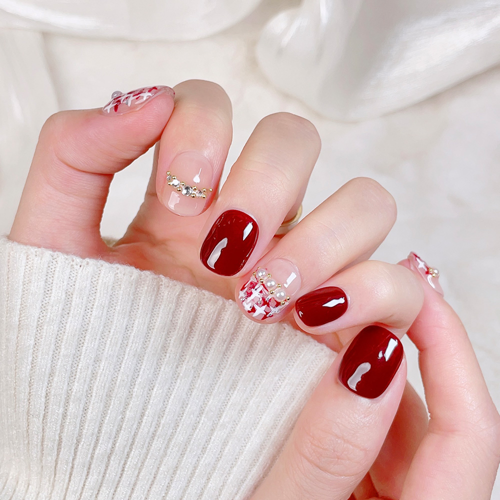 10pcs Short Square Round Handm - مراجعة Nail Art Red Wine وسعره