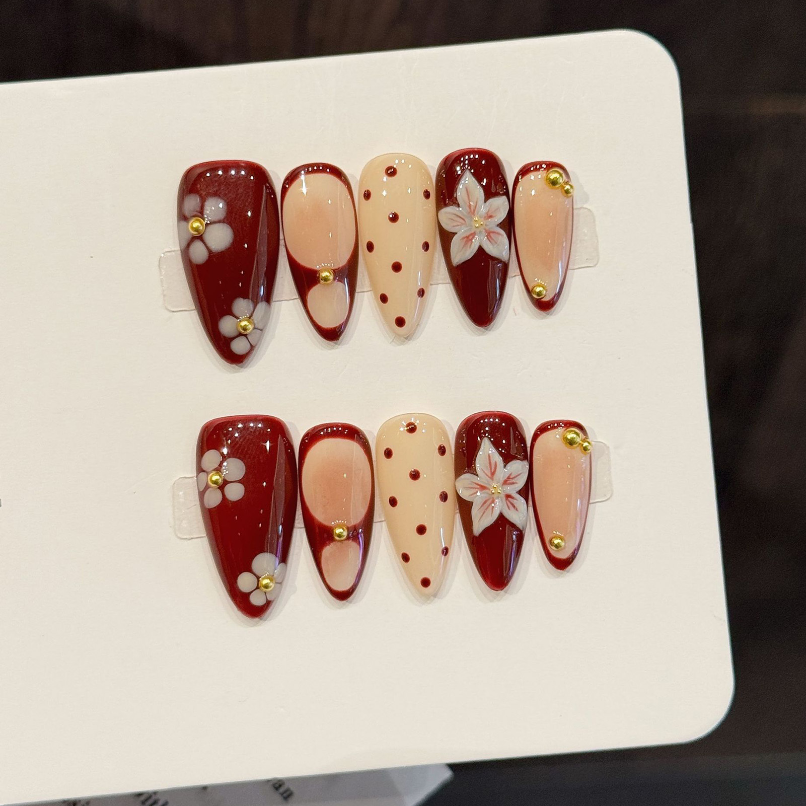 10pcs Handmade Wine Red French - مراجعة Nail Art Red Wine وسعره