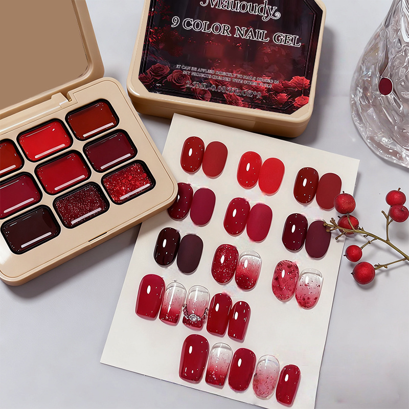 9-Color Wine Red Sticky Solid  - مراجعة Nail Art Red Wine وسعره