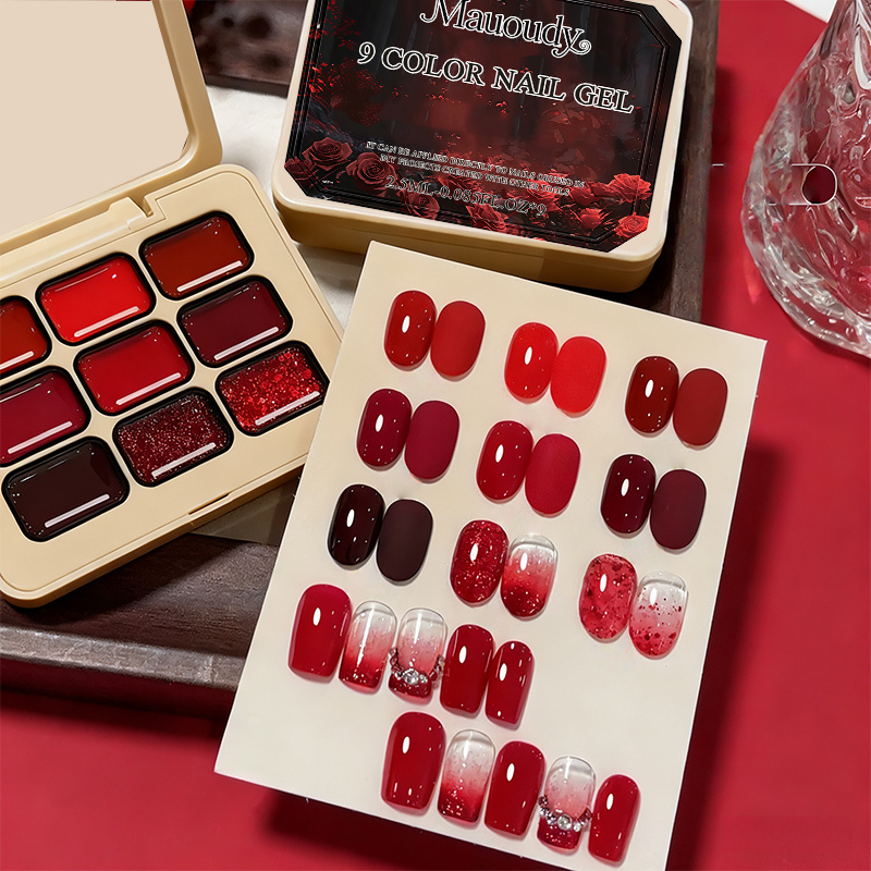 9-Color Wine Red Sticky Solid  - مراجعة Nail Art Red Wine وسعره