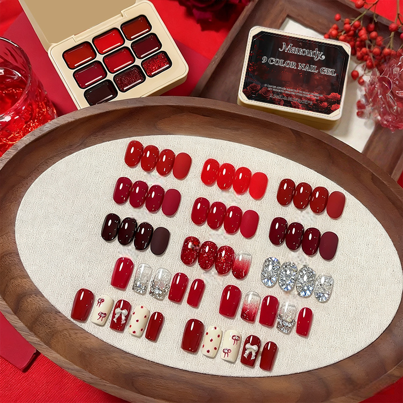 9-Color Wine Red Sticky Solid  - مراجعة Nail Art Red Wine وسعره